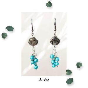 Light Blue Iridescent Caribbean Sea Seashell Drop Cluster Earrings